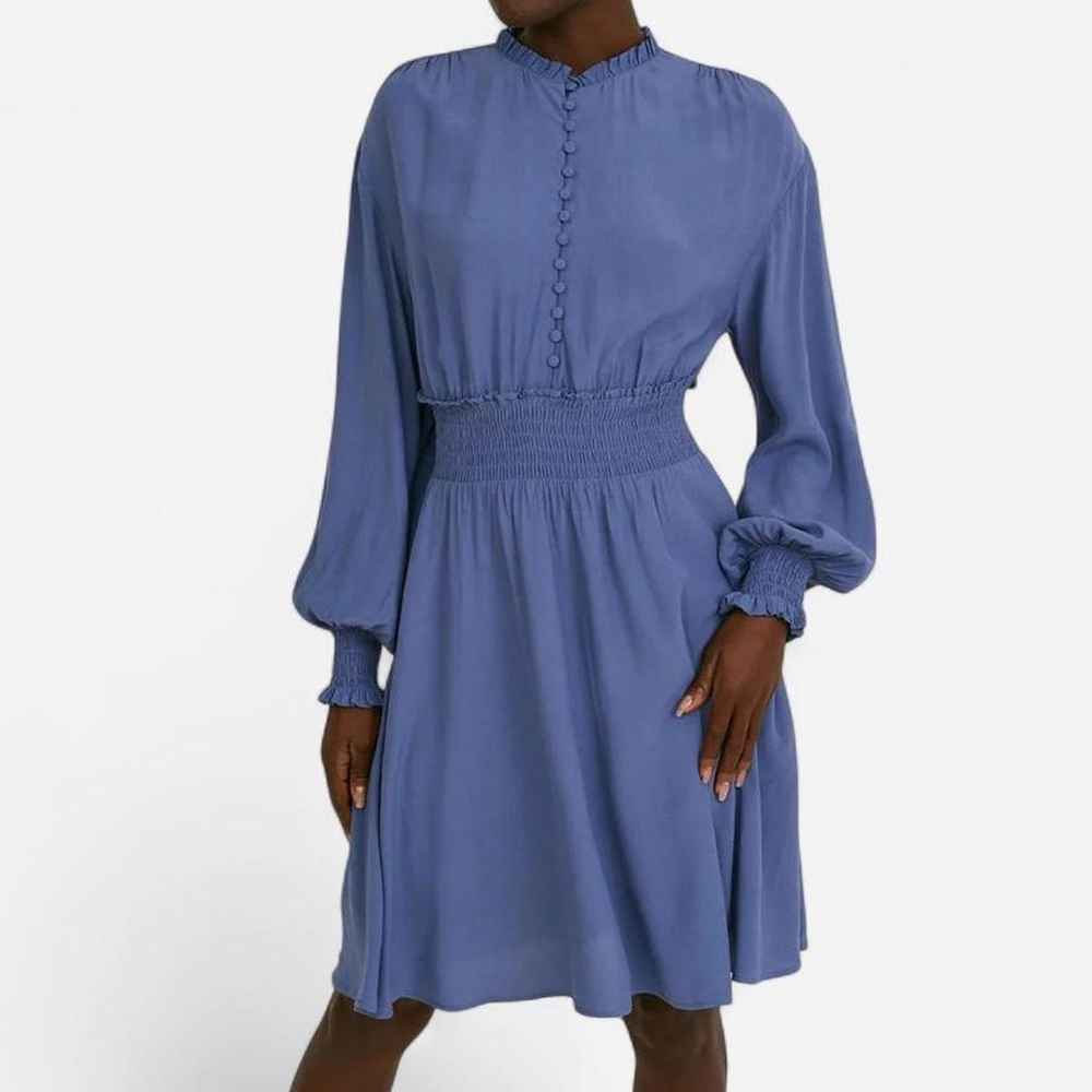 Elegant Blue Long-Sleeve Dress C&A Premium 100% Viscose